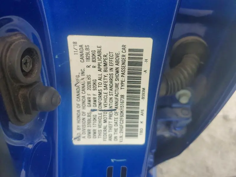 2019 HONDA CIVIC LX  