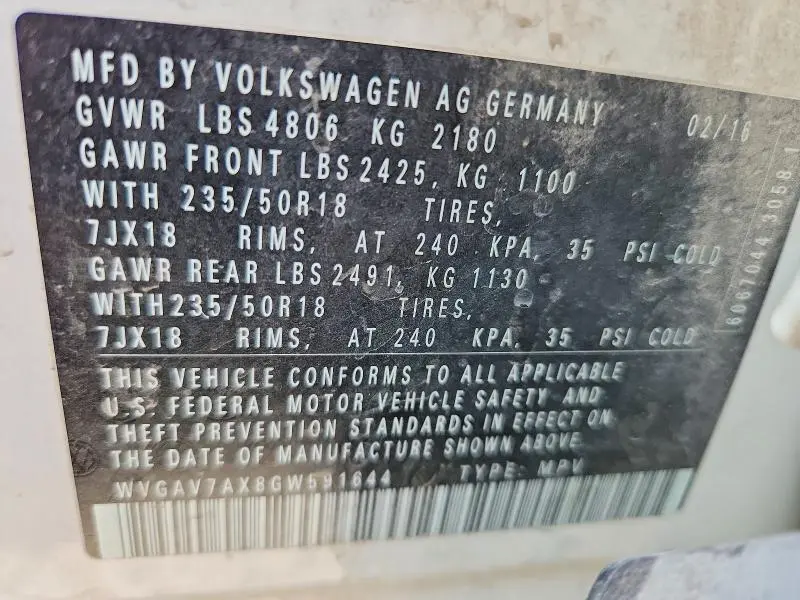 2016 VOLKSWAGEN TIGUAN S  