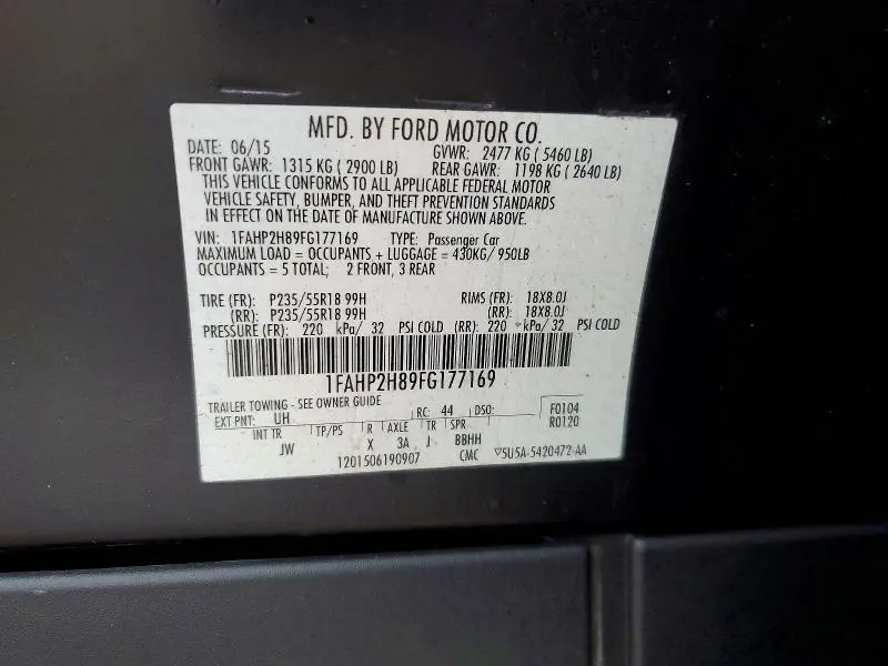 2015 FORD TAURUS SEL  