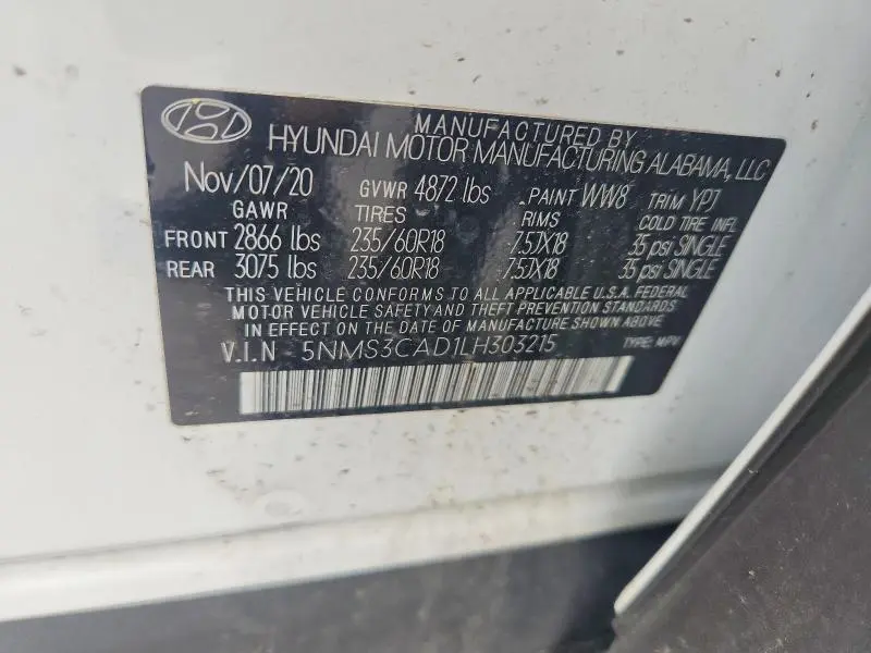 2020 HYUNDAI SANTA FE SEL  