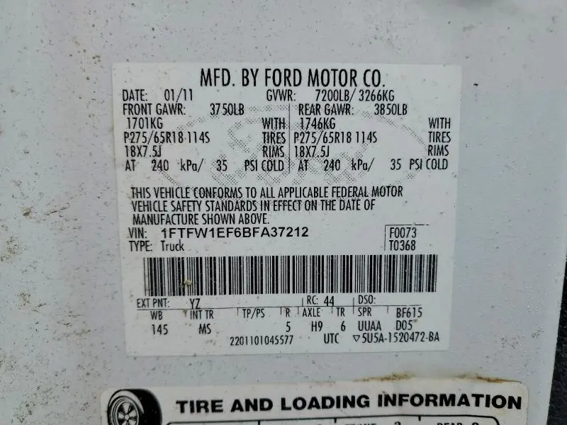 2011 FORD F150 SUPERCREW  