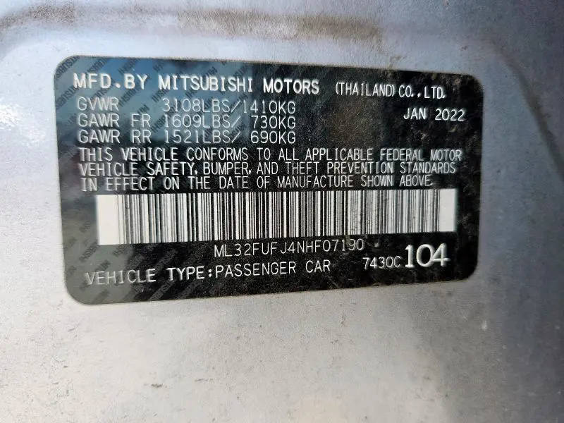 2022 MITSUBISHI MIRAGE G4 ES