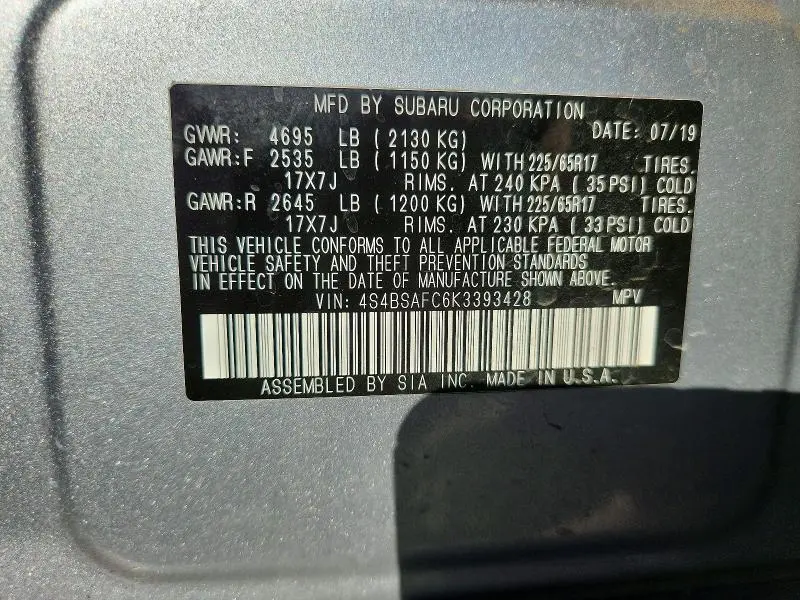 2019 SUBARU OUTBACK 2.5I PREMIUM  