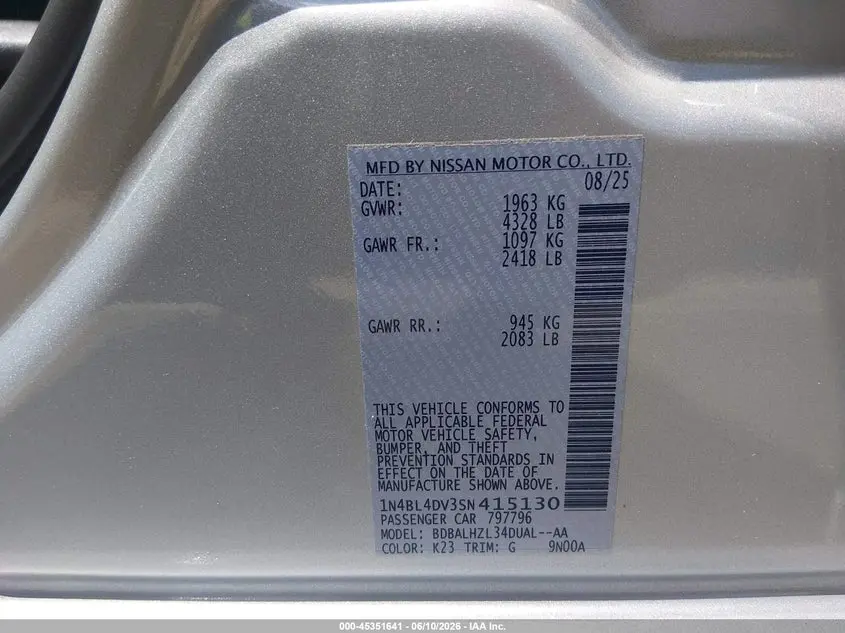 2025 NISSAN ALTIMA SV FWD