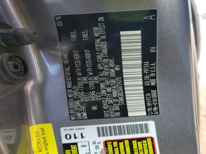 2016 TOYOTA SIENNA LE 8 PASSENGER  