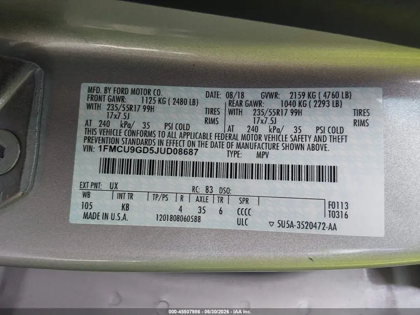 2018 FORD ESCAPE SE