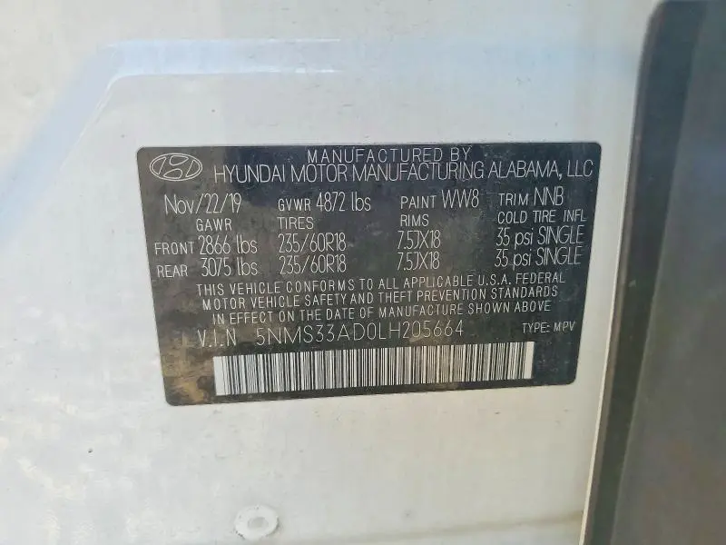 2020 HYUNDAI SANTA FE SEL  