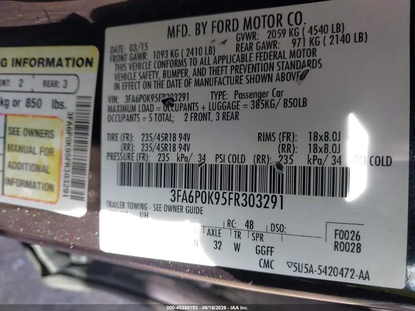 2015 FORD FUSION TITANIUM