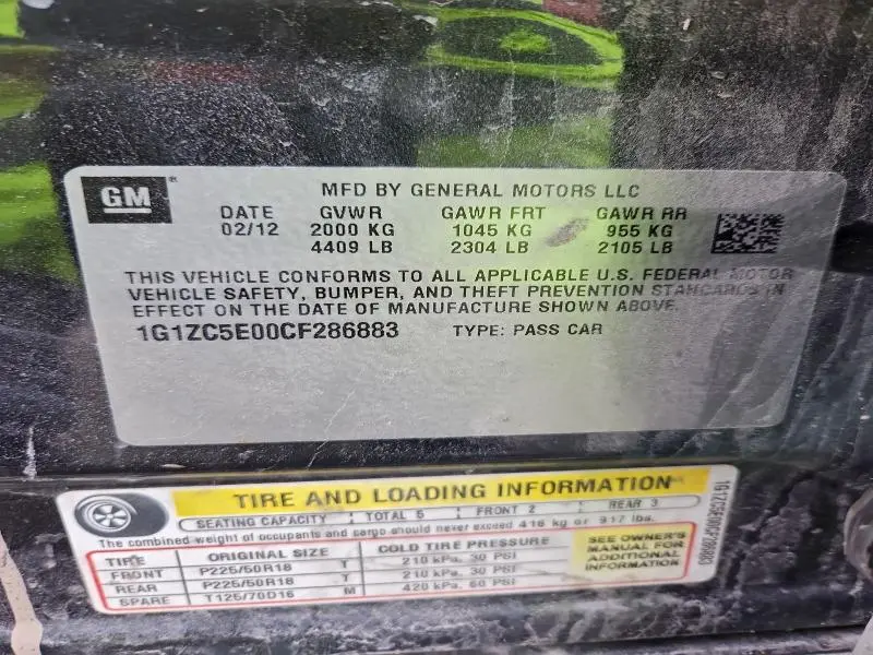2012 CHEVROLET MALIBU 1LT  