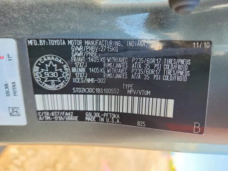 2011 TOYOTA SIENNA BASE 7-PASSENGER  
