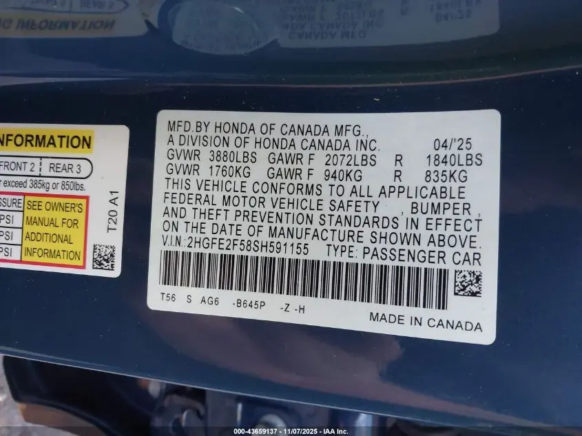 2025 HONDA CIVIC SPORT