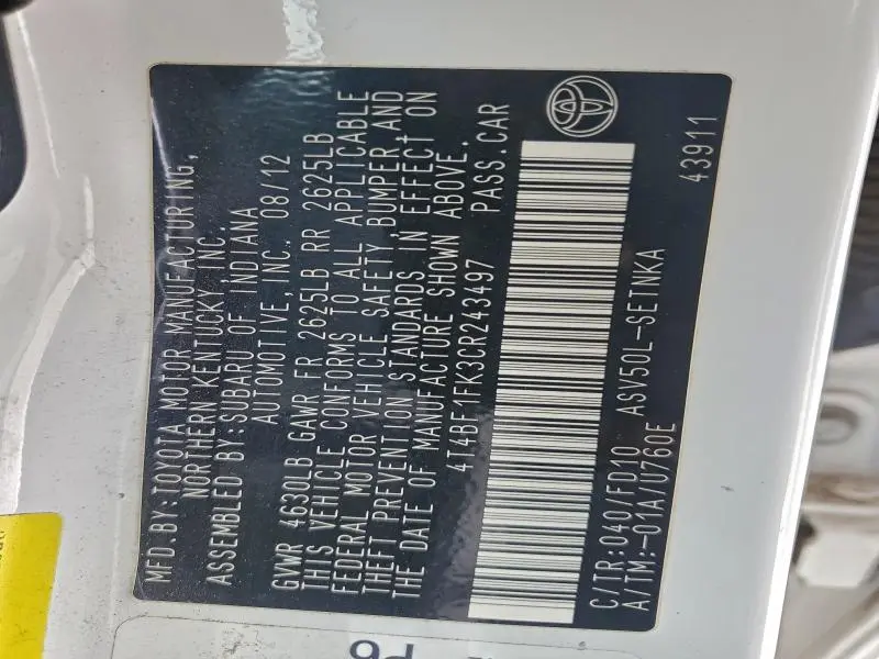 2012 TOYOTA CAMRY BASE  