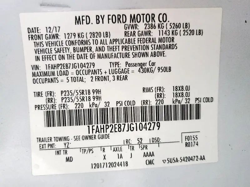 2018 FORD TAURUS SEL  