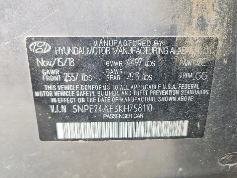 2019 HYUNDAI SONATA SE  