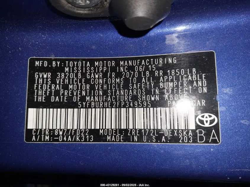 2015 TOYOTA COROLLA S PLUS