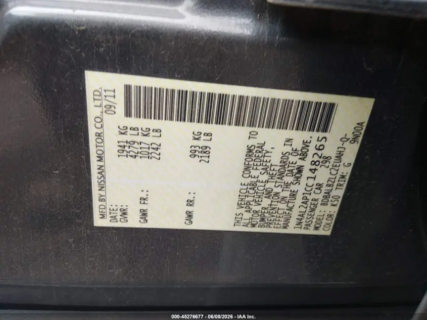 2012 NISSAN ALTIMA 2.5 S