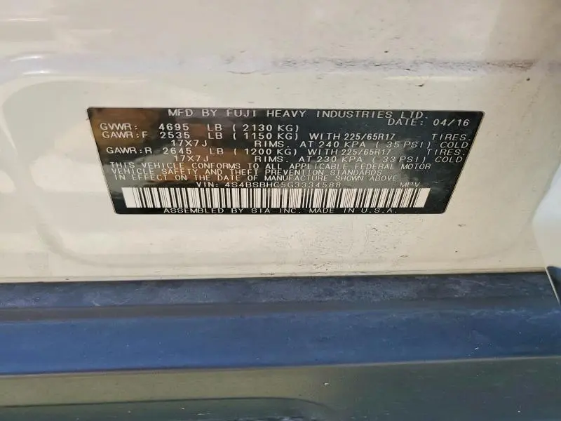 2016 SUBARU OUTBACK 2.5I PREMIUM  