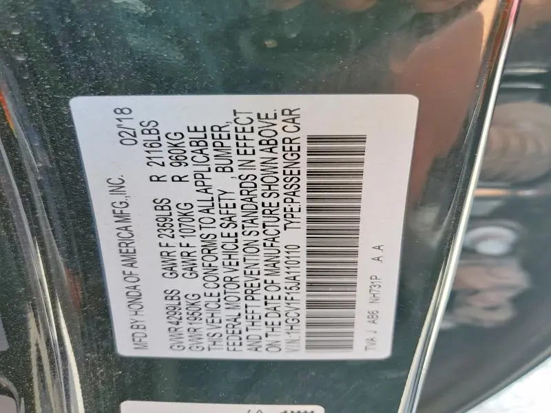 2018 HONDA ACCORD LX  