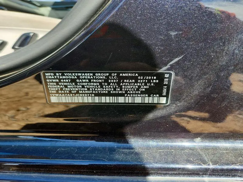 2018 VOLKSWAGEN PASSAT S  
