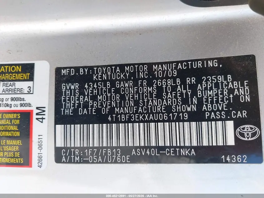 2010 TOYOTA CAMRY LE