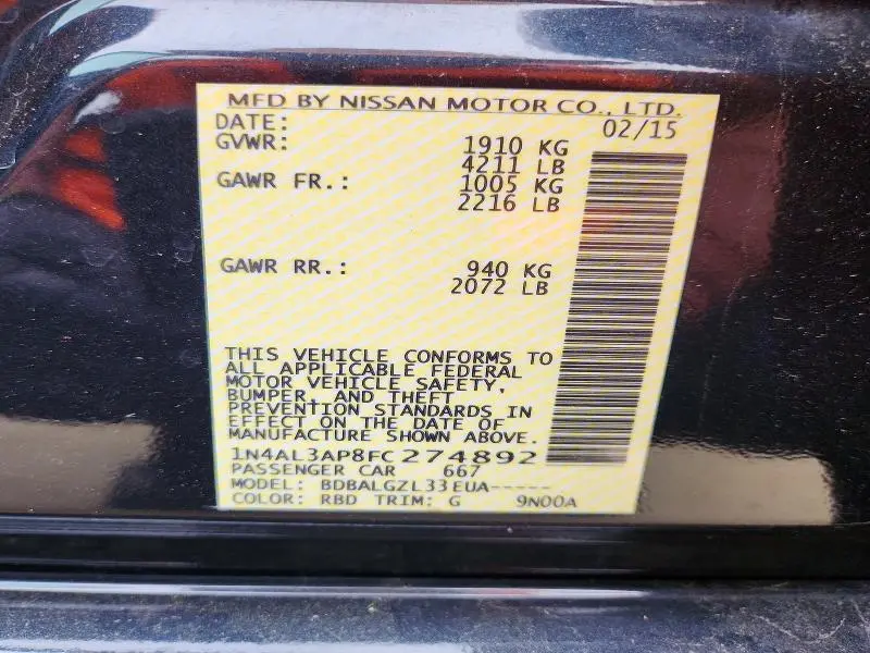2015 NISSAN ALTIMA 2.5 S  