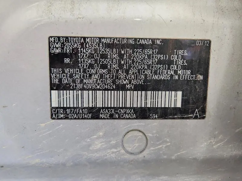 2012 TOYOTA RAV4 BASE  