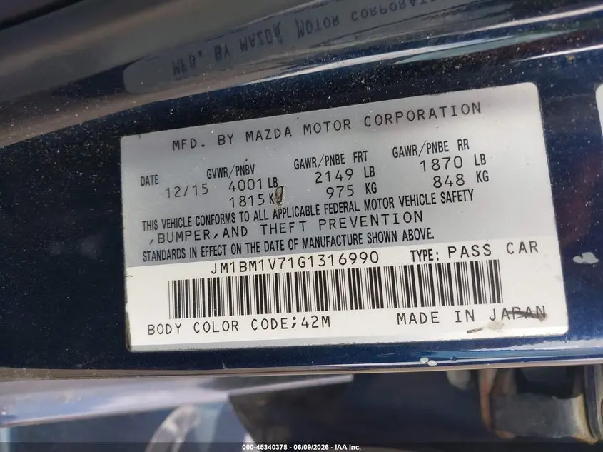 2016 MAZDA MAZDA3 I TOURING