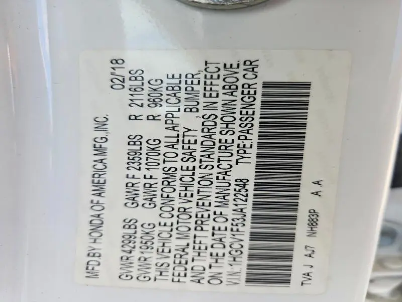 2018 HONDA ACCORD EXL  
