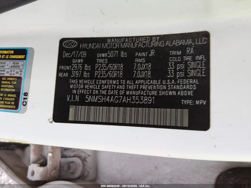 2010 HYUNDAI SANTA FE SE