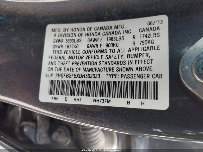 2013 HONDA CIVIC HF