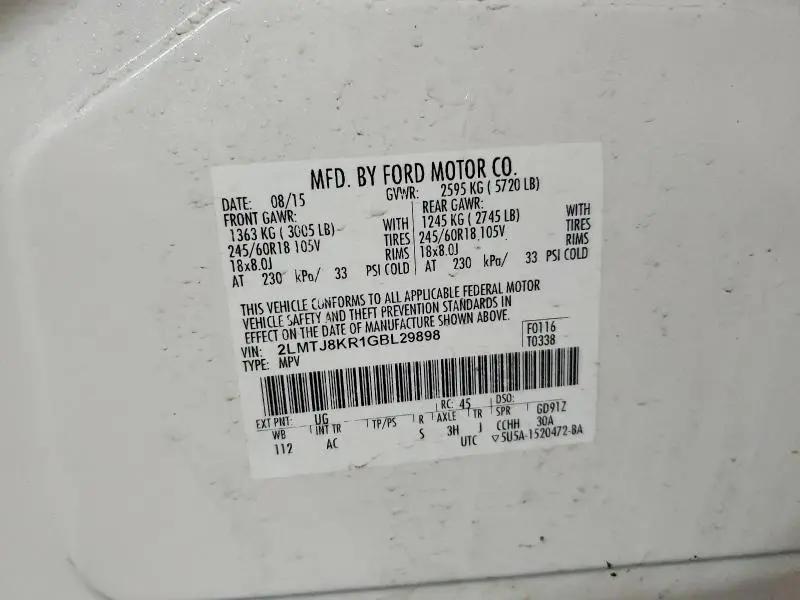 2016 LINCOLN MKX SELECT  