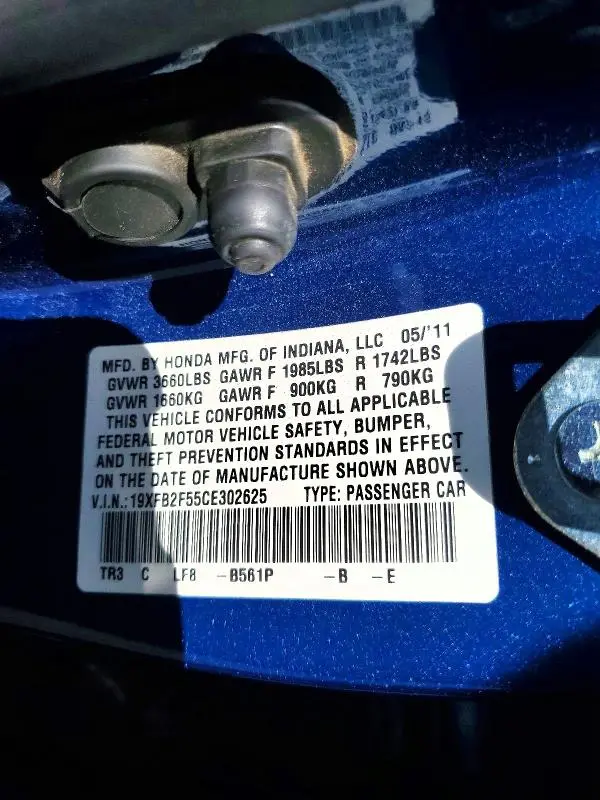 2012 HONDA CIVIC LX  