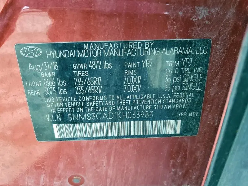 2019 HYUNDAI SANTA FE SEL  