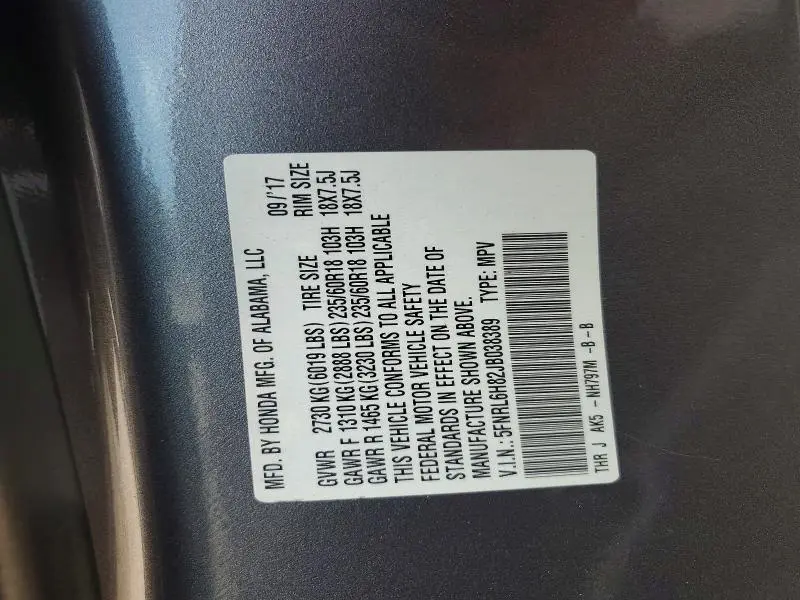 2018 HONDA ODYSSEY TOURING  