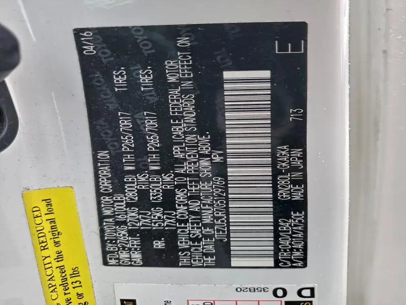 2016 TOYOTA 4RUNNER SR5  