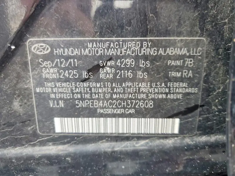 2012 HYUNDAI SONATA GLS  