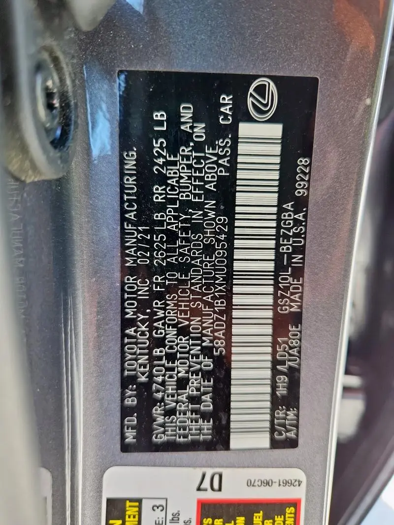 2021 LEXUS ES 350 BASE  