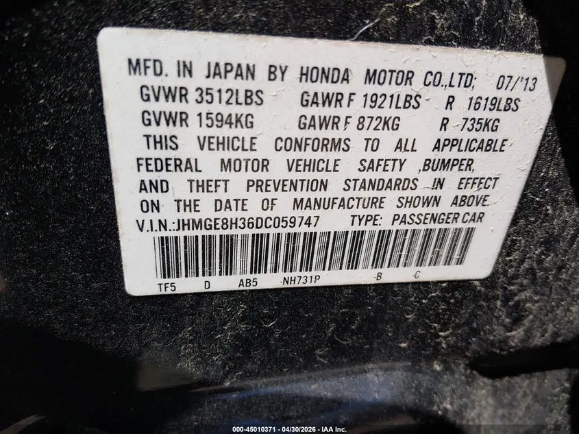 2013 HONDA FIT  