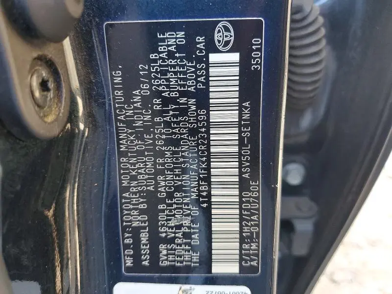 2012 TOYOTA CAMRY LE  