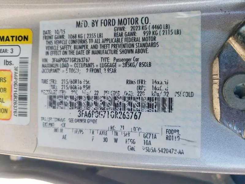 2016 FORD FUSION S  