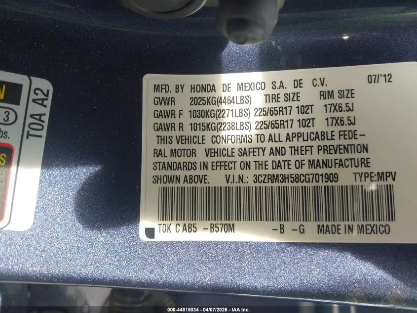 2012 HONDA CR-V EX
