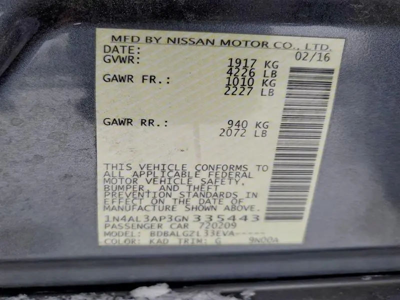 2016 NISSAN ALTIMA 2.5  