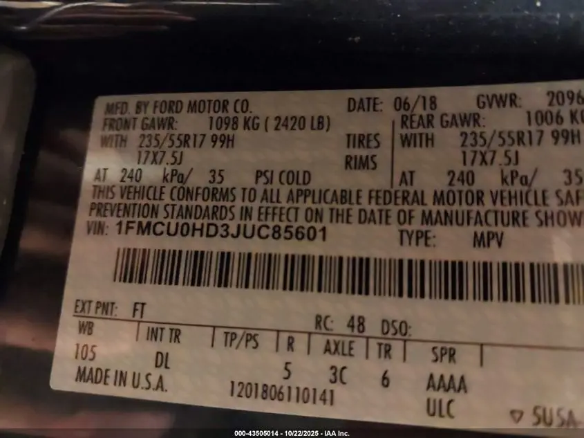 2018 FORD ESCAPE SEL