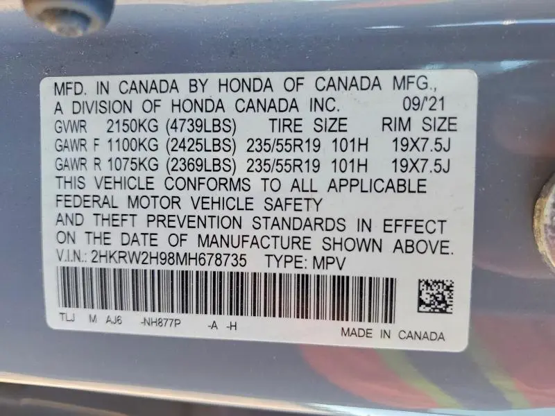 2021 HONDA CR-V TOURING  