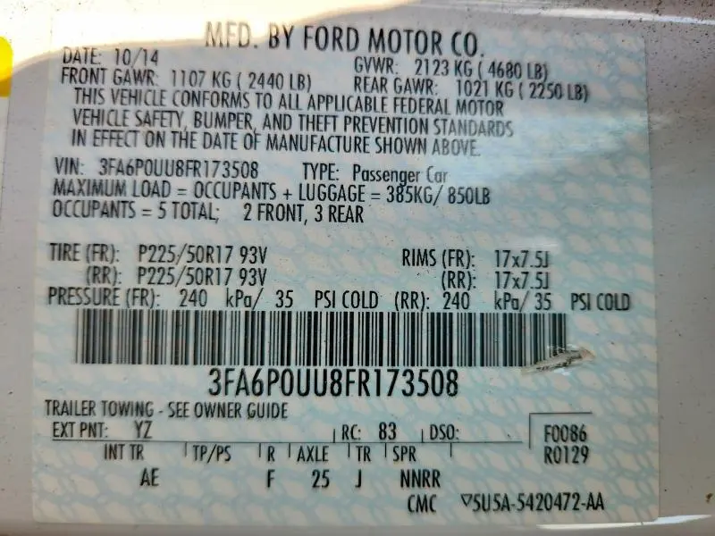 2015 FORD FUSION S HYBRID  