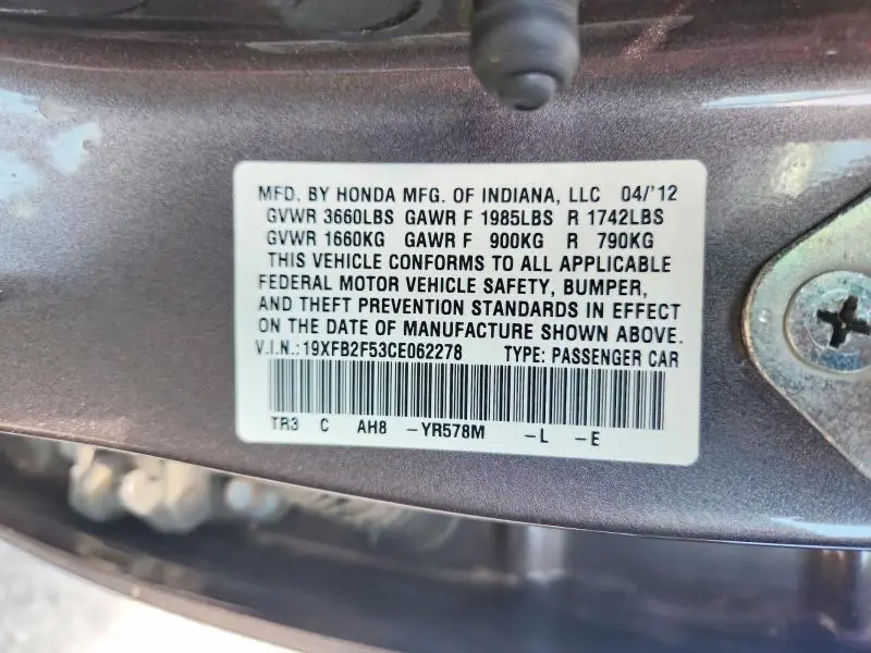 2012 HONDA CIVIC LX  