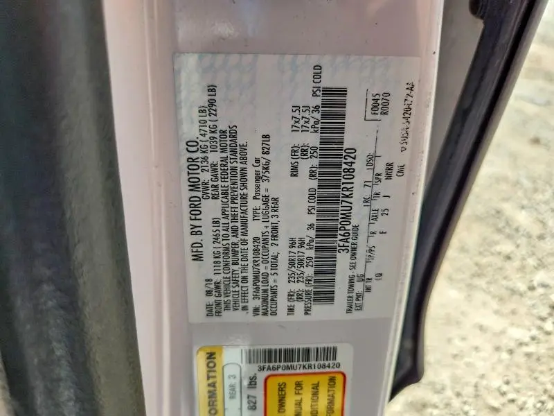 2019 FORD FUSION SEL  