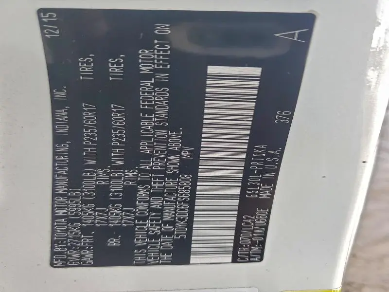 2015 TOYOTA SIENNA XLE  