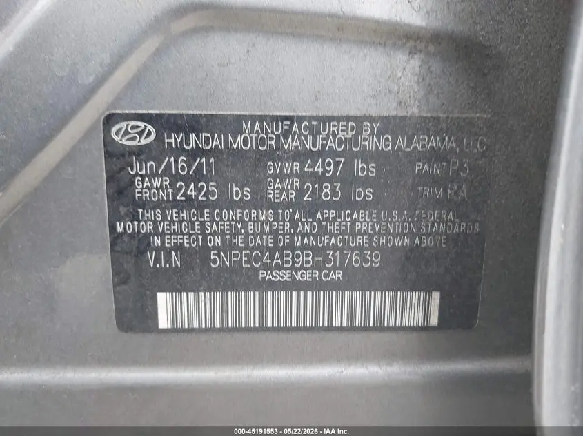 2011 HYUNDAI SONATA SE 2.0T