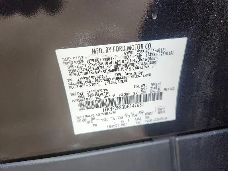 2013 FORD TAURUS LIMITED  